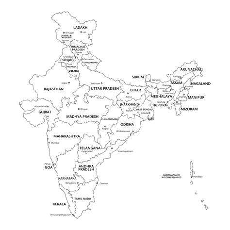 8 Free Printable And Blank India Map With States Cities World Map