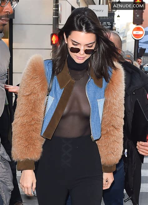 Kendall Jenner Braless In A Black See Through Blouse With Pasties In Paris Aznude