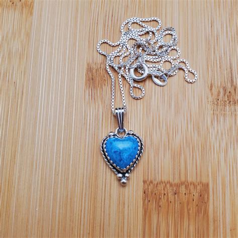 Dainty Blue Denim Lapis Heart Necklace Pendant With Silver Box Etsy Uk