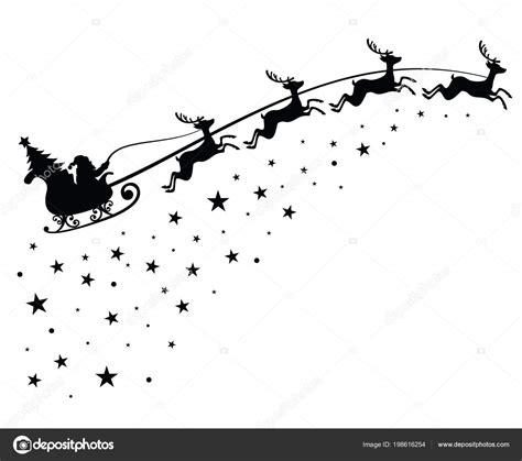 Santa Claus On Sleigh Flying Sky With Deers Black Vector Image My Xxx