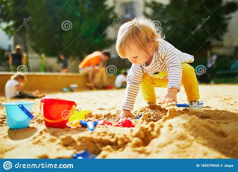 Adorable Little Girl On Playground In Sandpit Stock Image Image Of