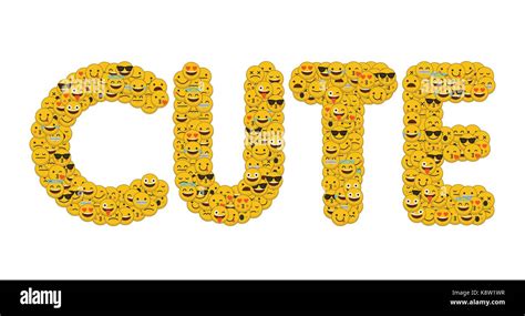 The Word Cute Written In Social Media Emoji Smiley Characters Stock