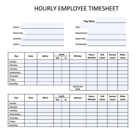 23 Employee Timesheet Templates Free Sample Example Format