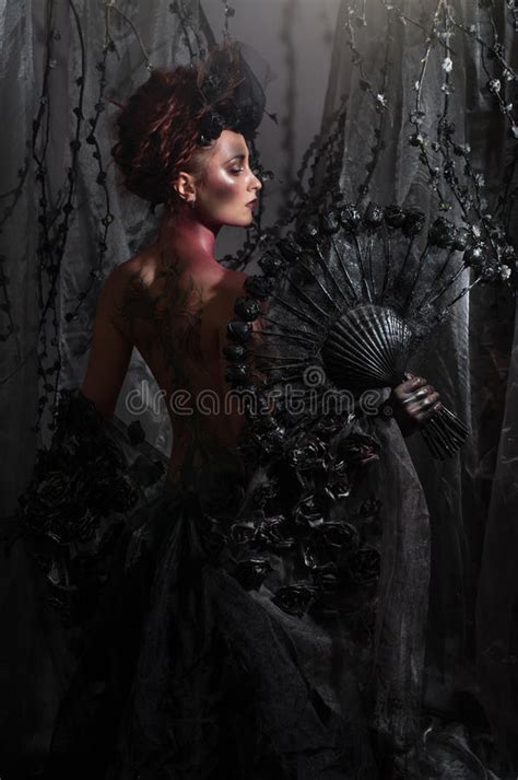 Dark Queen In Black Fantasy Costume Stock Photo Image Of Perso