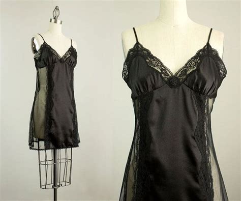 90s Vintage Black Lace Mini Slip Dress Size Medium Etsy Mini Slip
