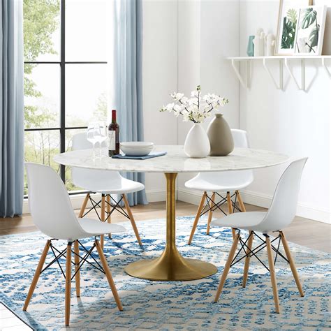 Modway Lippa 60 Round Artificial Marble Dining Table In Gold White