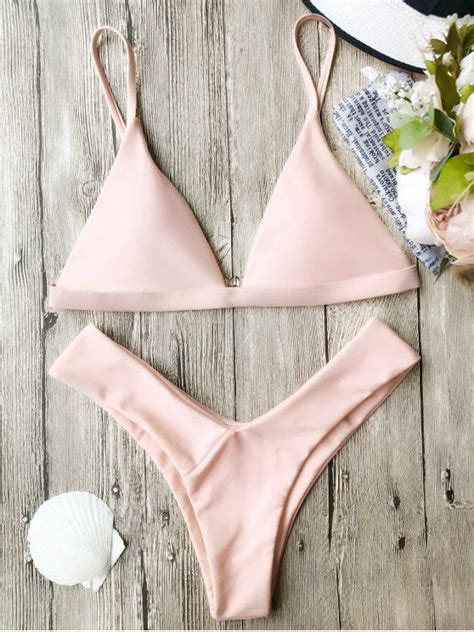 1499 Soft Pad Spaghetti Straps Thong Bikini Set Pink L Bikini Babes