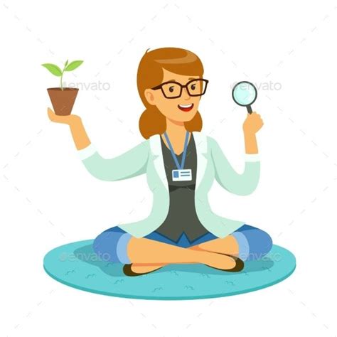 Female Teacher Or Scientist Examining A Plant Scientist Cartoon Female Teacher Character Art