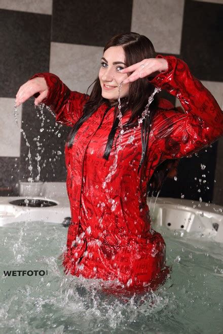 Wetlook By Beautiful Girl In Red Jacket Brown Blouse Tight Jeans In