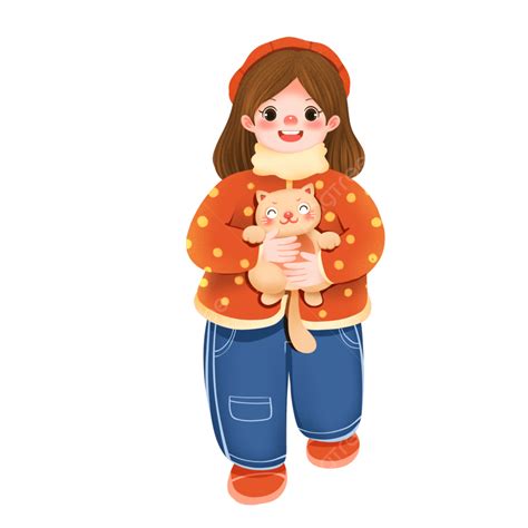 Cat Hug Clipart Transparent Png Hd Girl Hugging Cat Winter Winter