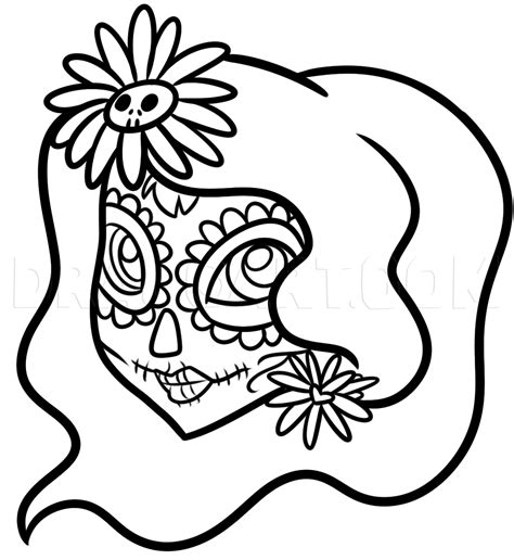Easy Day Of The Dead Girl Drawing Tutorial Coloring Page Trace Drawing