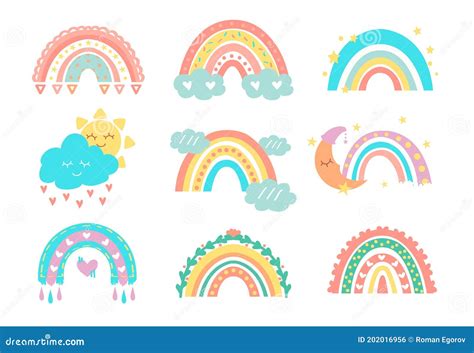 Cute Rainbows Kids Doodle Collection Of Sun Rainbow And Clouds Art