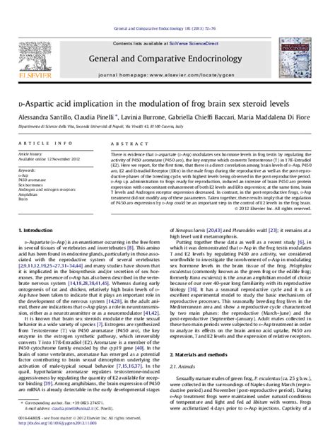 pdf d aspartic acid implication in the modulation of frog brain sex steroid levels claudia