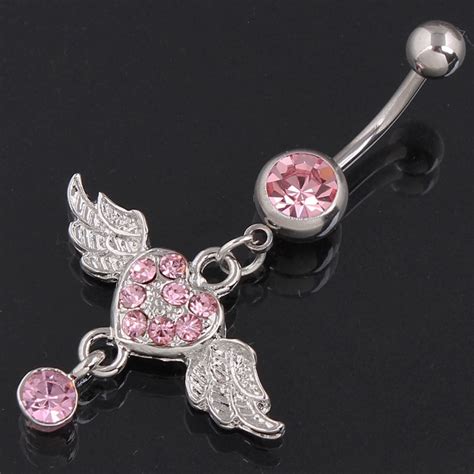 High Quality Angel Wings Of Heart Belly Button Ring 14g Belly Bar Body