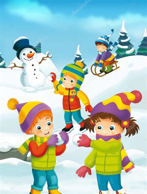 Dibujos Animados De Invierno Con Niños Fotografía De Stock © Agaes8080