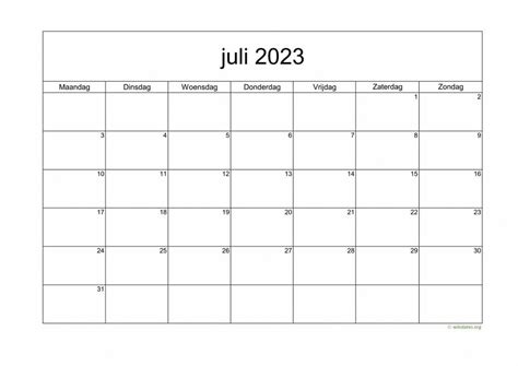 Kalender Juli 2023 Niederlande