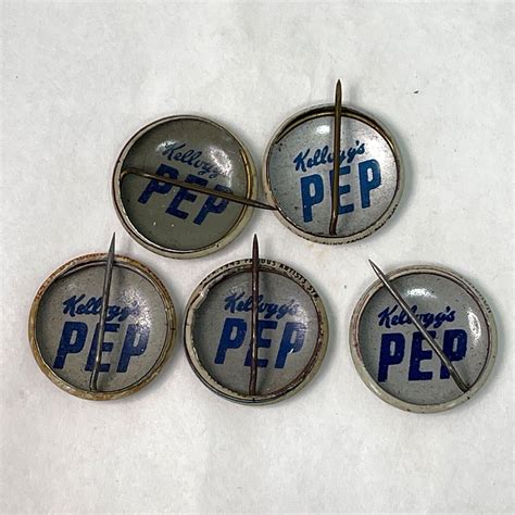 Kelloggs Premium Promo 5 Pep Lithograph Tin Pinback Buttons Vintage