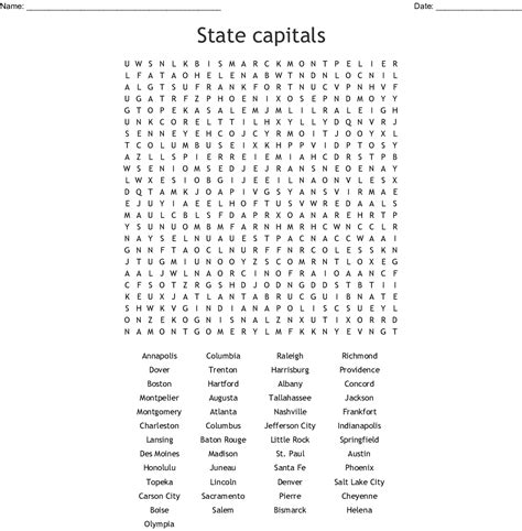 All 50 States Capitals Word Search Puzzle Answers Crossword Match