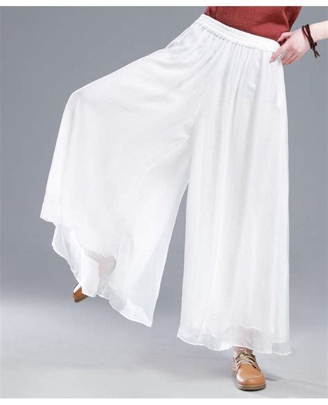 Summer White Chiffon Palazzo Pants For Women Retro Wide Leg Etsy