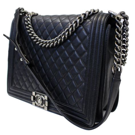 Chanel Large Boy Flap Calfskin Quilted Leather Shoulder Bag Black Us