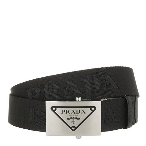 Prada Embossed Logo Metal Buckle Belt Nylon Black In Schwarz Fashionette