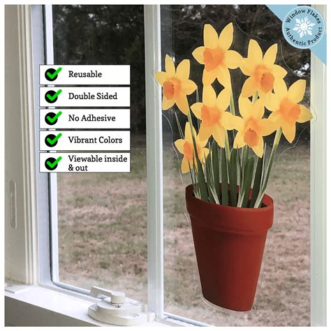 Daffodils Potted Plant Potted Flowers Window Cling Window Flakes