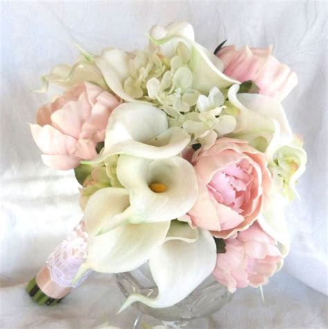 Real Touch Calla Lily And Peony Bridal Bouquet With Silk