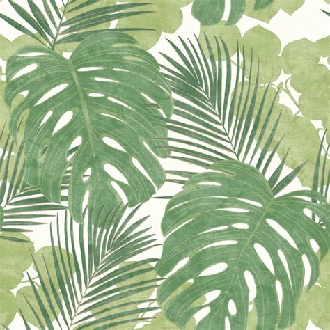 Rasch Jungle Large Leaf Green White Wallpaper Palm Botanical Floral