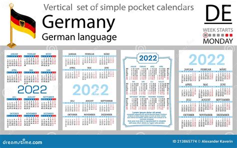 German Vertical Pocket Calendar For 2022 Stock Vector Illustration Of