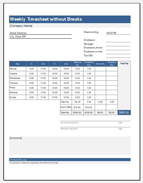 Employee Weekly Bi Weekly And Monthly Timesheets Excel Templates