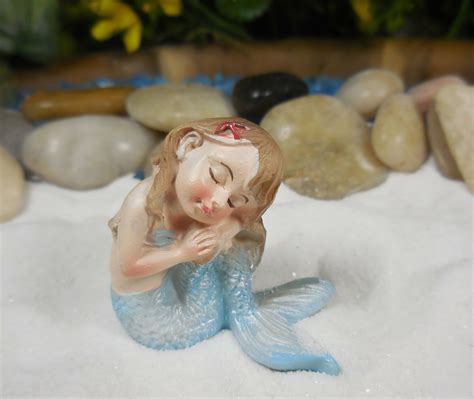 Miniature Young Mermaid Figurine Napping In Blue And Silver Starla