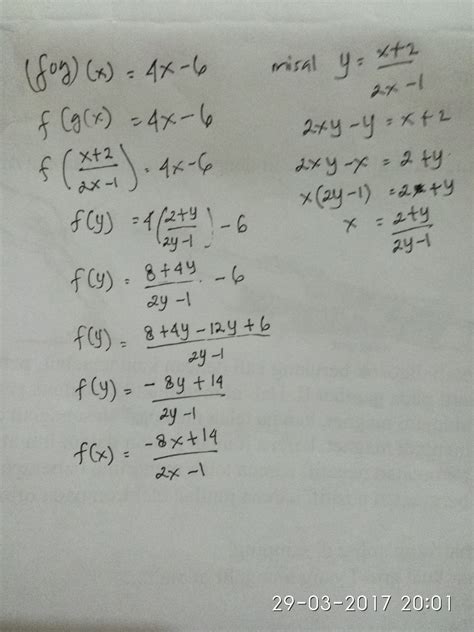 X + 3 dan (f g)(x). Diketahui (fog) (x) = 4x-6 dan g(x)= x+2/2x-1, maka tentukan f(x) ? - Brainly.co.id