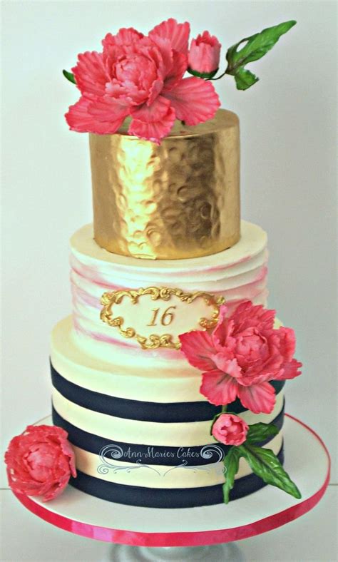 Maicaiffe gold glitter happy 16th birthday cake topper,hello 16, cheers to 16 years, 16 & fabulous ,sweet 16 party decoration. 17 Best images about Modern Metallic Cakes on Pinterest | Cake central, Striped cake and ...