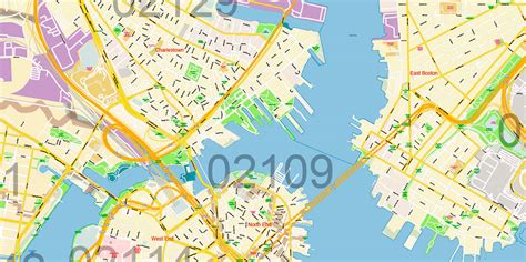 Boston Massachusetts Us Pdf Map Vector Exact City Plan High Detailed