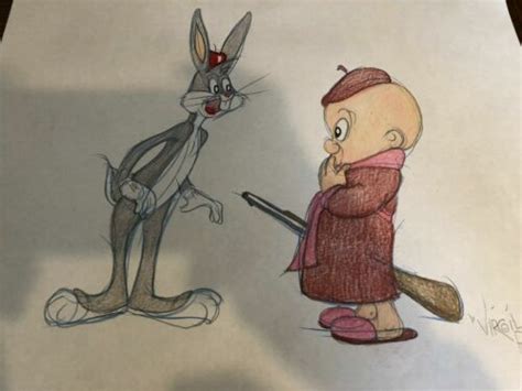 Virgil Ross Model Sheet Drawing Bugs Bunny And Elmer Fudd Signed 12