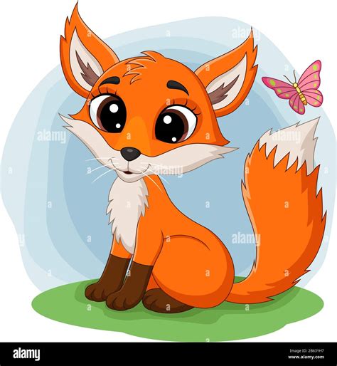 Cartoon Happy Fox Sitting On Grass Stock Vector Image And Art Alamy