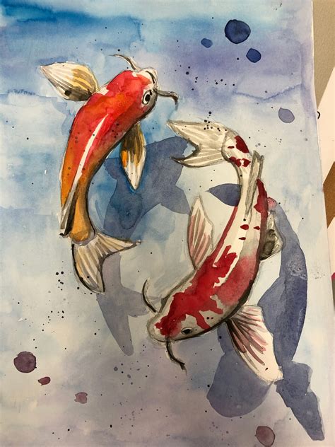 Koi Fish In Watercolour Dessin Poisson Art De Poissons Peinture Zen