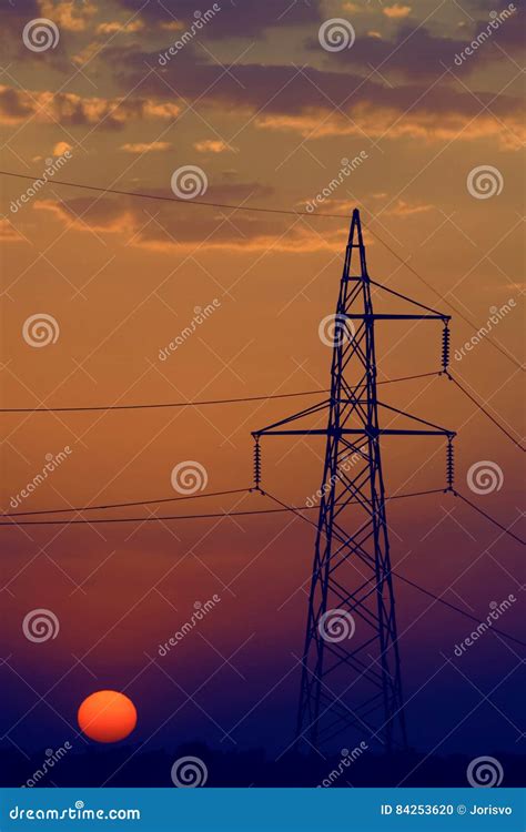 Electricity Pylon At Sunset Stock Photo Image Of Industry Power