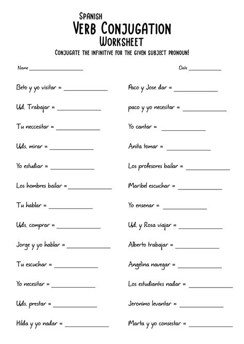 Spanish Verb Conjugation Worksheets