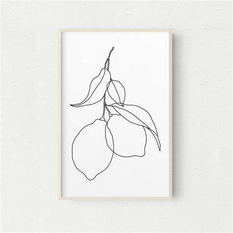 Lemon Line Drawing Lemons And Leaves Minimalist Art Print Etsy