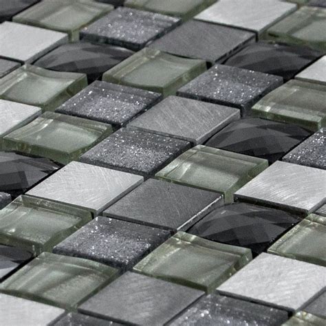 Luxury Grey Silver And Ivory Glass And Brushed Steel Mosaic Wall Tiles