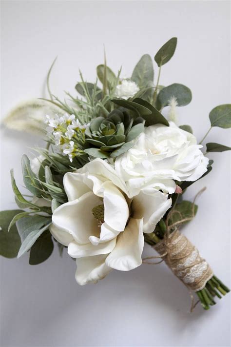 White Wedding Bouquet Greenery Succulent Bridal Bouquet