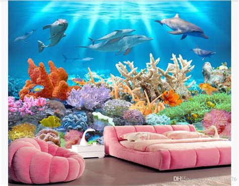 Customized 3d Photo Mural Wall Paper Underwater World Coral Reef