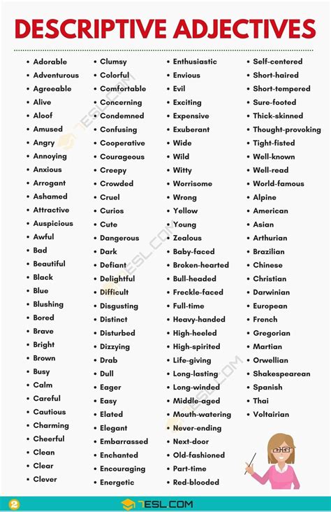 Descriptive Adjectives List English Adjectives Descriptive Writing