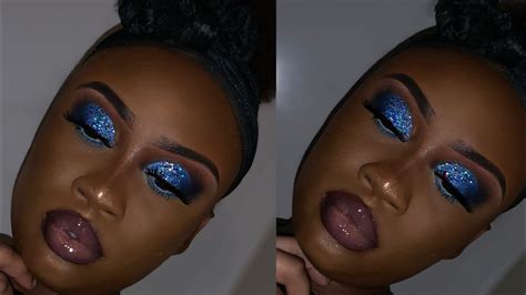 Blue Chunky Glitter Full Cut Crease Eyeshadow Tutorial Very Detailed