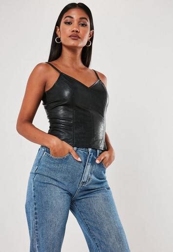 Black Faux Leather Cami Top Missguided Ireland