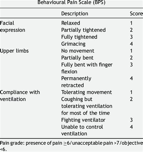 Behavioural Pain Scale BPS Download Table