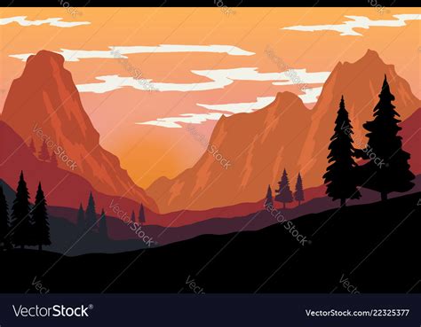 Mountain Landscape In Flat Style Design Element Vector Image
