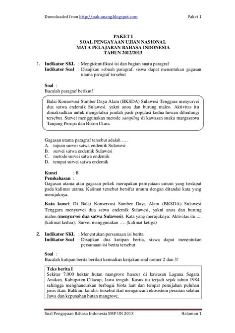 Contoh soal ujian sppi 2020 : Contoh soal bahasa indonesia1 un smp per skl