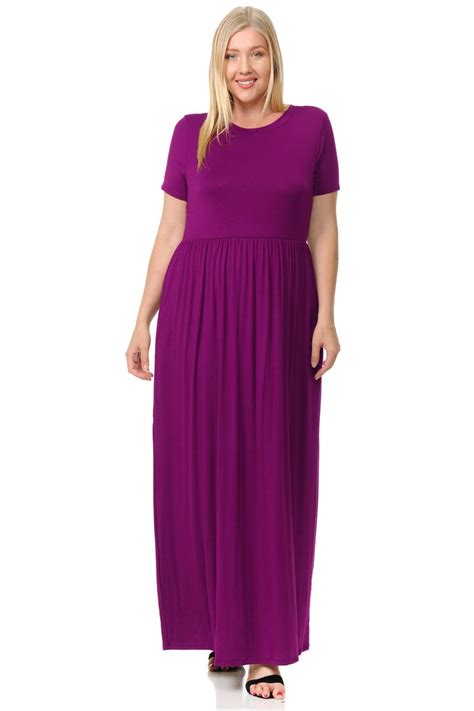 Plus Size Short Sleeve Maxi Dress With Pockets Magenta Etsy